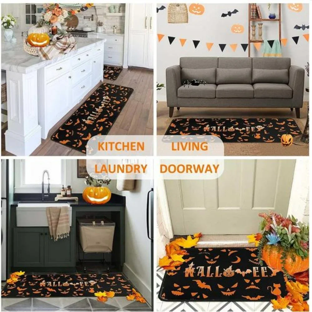 Halloween with Bats Kitchen Rug Set of 2 Washable Non Slip, 17